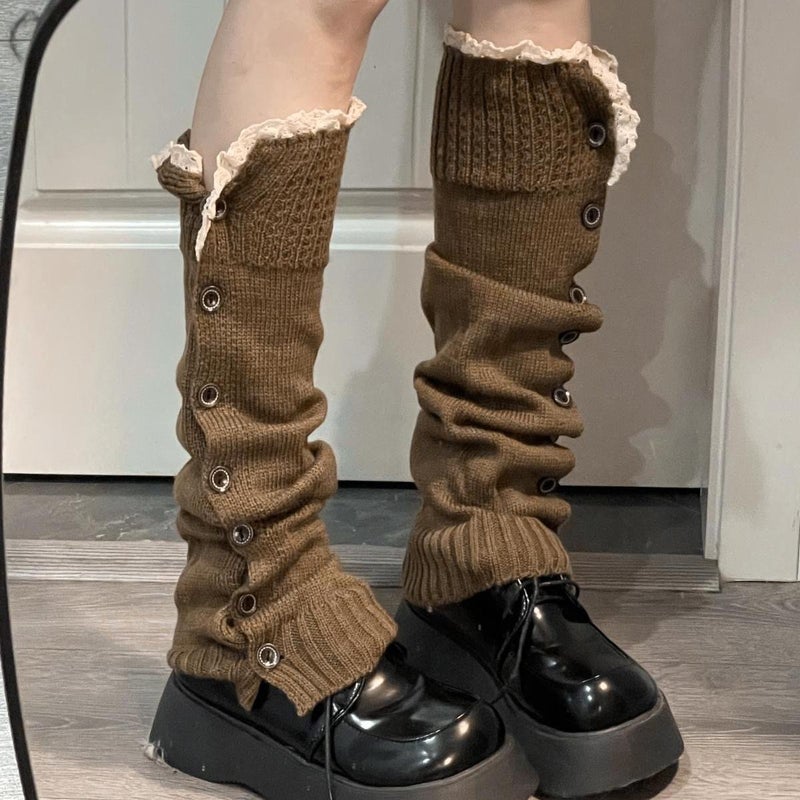 Palandot Stacked Stocking Cover With Lace Japanese Korean Medium-Style All-Match Sub-Culture Leg Cover Spice Girls Multicolor Button - Image 1